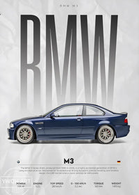 BMW M3 E46 CSL Wall Art Motorsport Poster - side view - Becquet Voiture