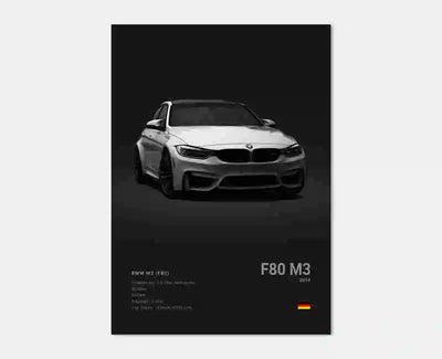 Affiche murale BMW M3 F80 Motorsport poster toile - vue de dessus - Becquet Voiture