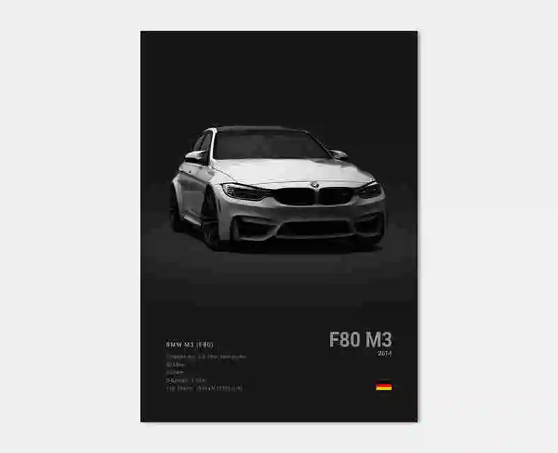 BMW M3 F80 Motorsport Wandposter auf Leinwand - Draufsicht - Becquet Voiture