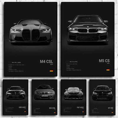 Affiche murale BMW M3 F80 Motorsport poster toile - vue de face - Becquet Voiture
