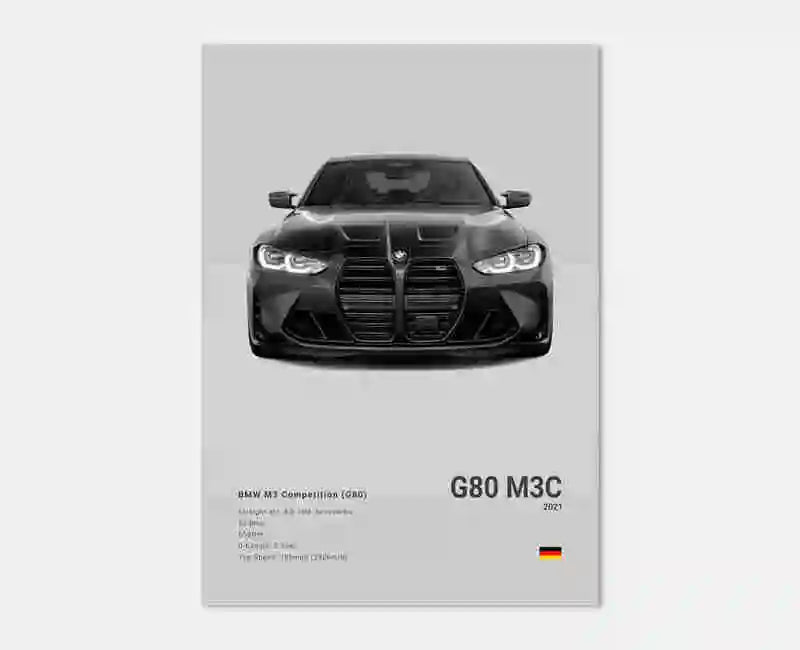 BMW M3 F80 Motorsport Wandposter auf Leinwand - Dreiviertelansicht 2 - Becquet Voiture