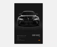 Affiche Murale BMW Motorsport Haute Définition - Fond Noir Blanc Gris - installé sur véhicule 2 - Becquet Voiture
