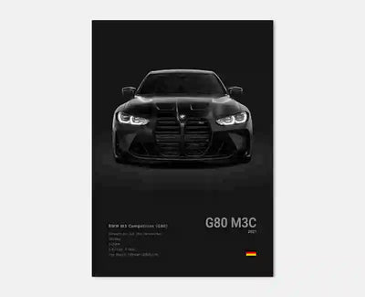 Affiche Murale BMW Motorsport Haute Définition - Fond Noir Blanc Gris - installé sur véhicule 2 - Becquet Voiture