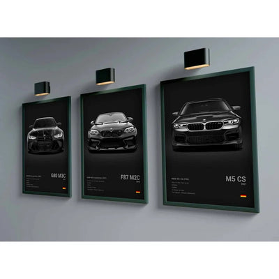 Affiche Murale BMW Motorsport Haute Définition - Fond Noir Blanc Gris - installé sur véhicule - Becquet Voiture
