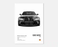 Affiche Murale BMW Motorsport Haute Définition - Fond Noir Blanc Gris - vue arrière 2 - Becquet Voiture