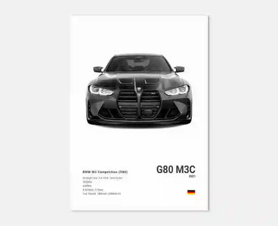 Affiche Murale BMW Motorsport Haute Définition - Fond Noir Blanc Gris - vue arrière 2 - Becquet Voiture