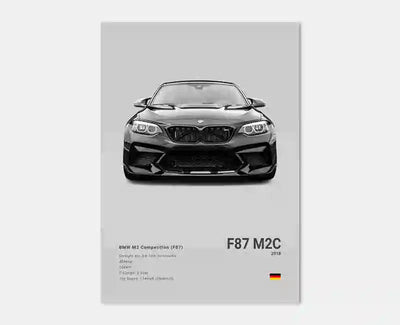 Affiche Murale BMW Motorsport Haute Définition - Fond Noir Blanc Gris - vue de face 2 - Becquet Voiture