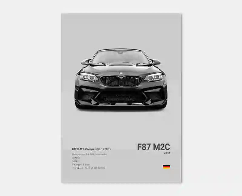 Affiche Murale BMW Motorsport Haute Définition - Fond Noir Blanc Gris - vue de face 2 - Becquet Voiture