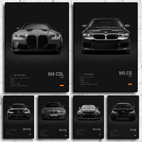 Affiche Murale BMW Motorsport Haute Définition - Fond Noir Blanc Gris - vue de face - Becquet Voiture
