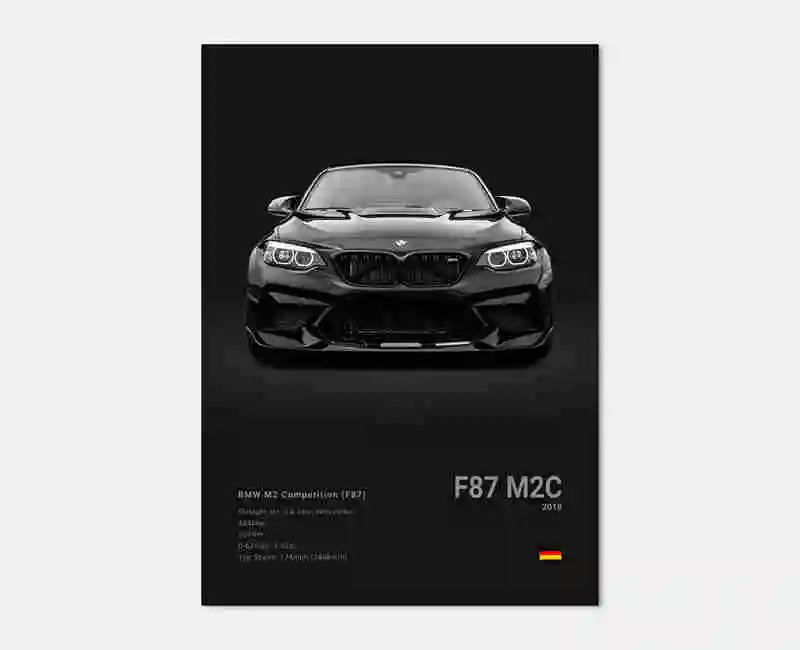 Affiche Murale BMW Motorsport Haute Définition - Fond Noir Blanc Gris - vue de profil 2 - Becquet Voiture