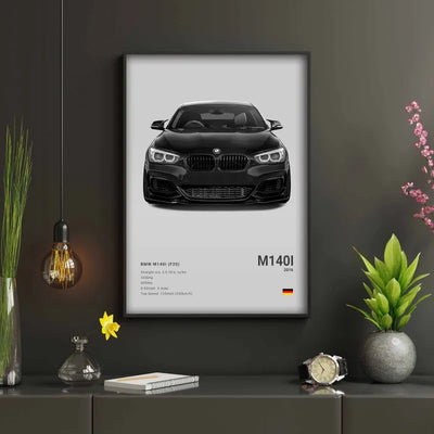 Affiche Murale BMW Motorsport Haute Définition - Fond Noir Blanc Gris - vue de profil - Becquet Voiture