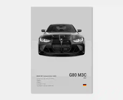 Affiche Murale BMW Motorsport Haute Définition - Fond Noir Blanc Gris - vue de trois-quarts 2 - Becquet Voiture