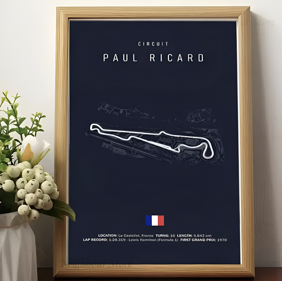 Affiche Murale Circuit Paul Ricard Fond Noir 21x30cm - vue de face - Becquet Voiture