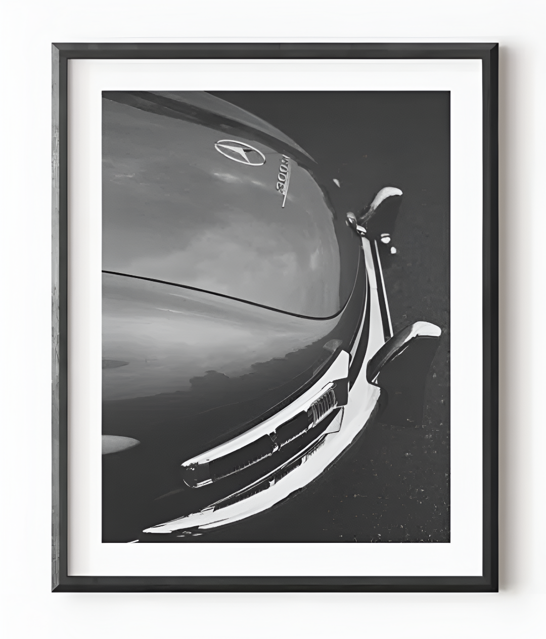 Affiche Noir Et Blanc Vintage Voiture Ancienne Mercedes 300 SL - vue de face - Becquet Voiture