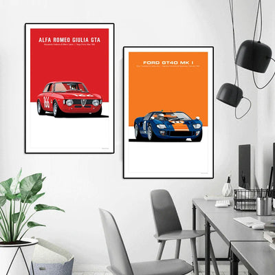 Affiche toile Alfa Romeo Giulia GTA vintage - vue de profil - Becquet Voiture