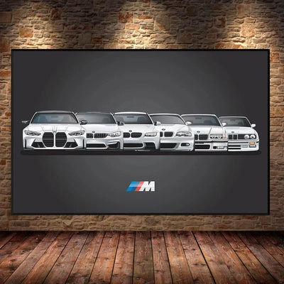 Affiche toile BMW M3 Générations Motorsport - vue arrière - Becquet Voiture