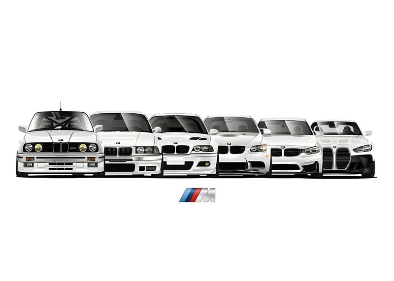 Leinwandposter BMW M3 Generationen Motorsport - Draufsicht - Becquet Voiture