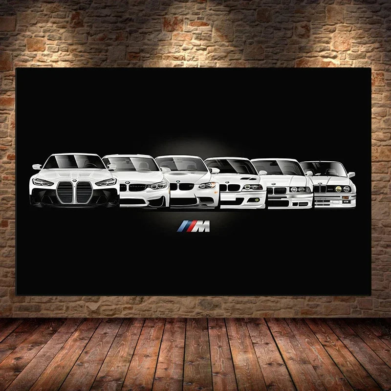 Affiche toile BMW M3 Générations Motorsport - vue de face - Becquet Voiture