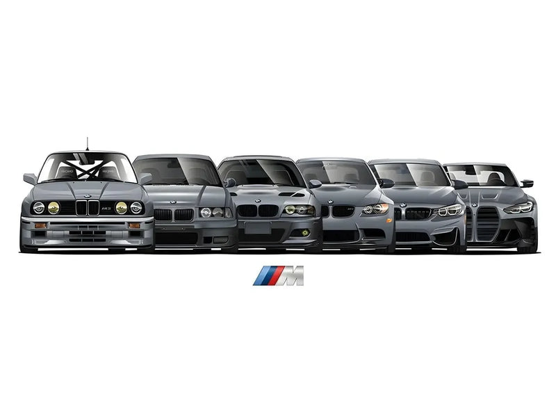 Leinwandposter BMW M3 Generationen Motorsport - Seitenansicht 2 - Becquet Voiture