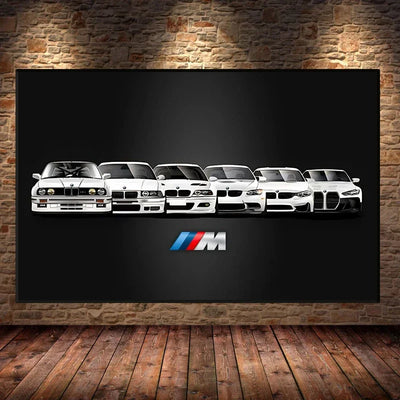 Affiche toile BMW M3 Générations Motorsport - vue de profil - Becquet Voiture