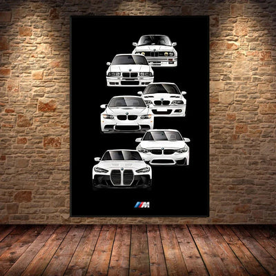 Affiche toile BMW M3 Générations Motorsport - vue de trois-quarts - Becquet Voiture