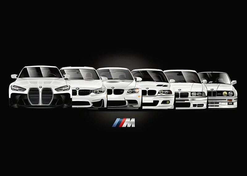 Leinwandposter BMW M3 Generationen Motorsport - Nahansicht - Becquet Voiture