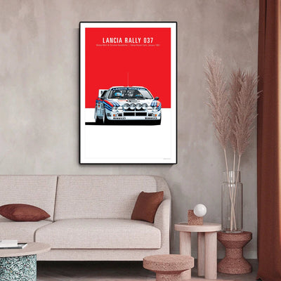 Affiche toile Lancia 037 Groupe B rallye vintage murale - vue de face - Becquet Voiture