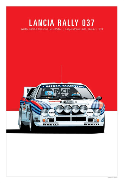 Affiche toile Lancia 037 Groupe B rallye vintage - vue de profil - Becquet Voiture