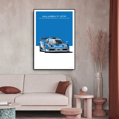 Affiche toile McLaren F1 GTR Le Mans Classic vintage - vue de face - Becquet Voiture