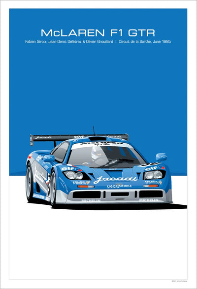 Affiche toile McLaren F1 GTR Le Mans Classic vintage - vue de profil - Becquet Voiture