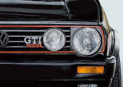 Affiche toile VW Golf 2 GTI Youngtimer - installé sur véhicule - Becquet Voiture