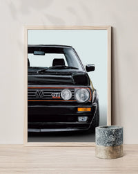 VW Golf 2 GTI Youngtimer Canvas Poster - side view - Becquet Voiture