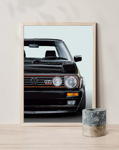 Affiche toile VW Golf 2 GTI Youngtimer - vue de profil - Becquet Voiture