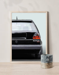 VW Golf 2 GTI Youngtimer Canvas Poster - three-quarter view - Becquet Voiture