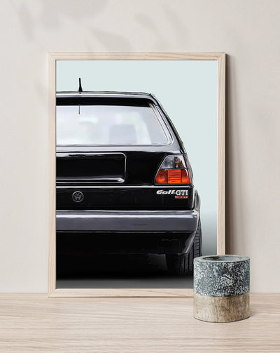 Affiche toile VW Golf 2 GTI Youngtimer - vue de trois-quarts - Becquet Voiture