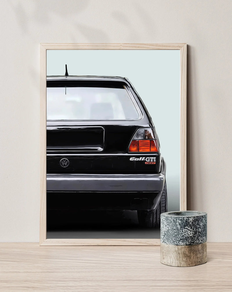 VW Golf 2 GTI Youngtimer Canvas Poster - three-quarter view - Becquet Voiture