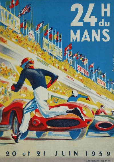 Affiche vintage 24 Heures du Mans 1962 poster mural - installé sur véhicule - Becquet Voiture