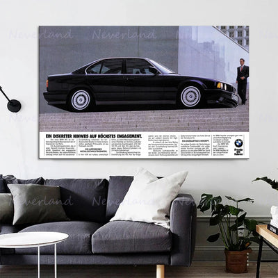 Affiche vintage BMW publicitaire poster toile classique - vue arrière - Becquet Voiture