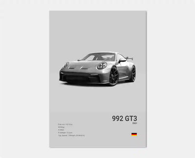 Affiche Voiture en Toile Porsche 911 GT3 RS Turbo GT2 RS - en situation 2 - Becquet Voiture