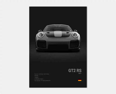 Affiche Voiture en Toile Porsche 911 GT3 RS Turbo GT2 RS - vue arrière 2 - Becquet Voiture