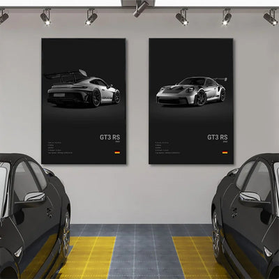 Affiche Voiture en Toile Porsche 911 GT3 RS Turbo GT2 RS - vue arrière - Becquet Voiture