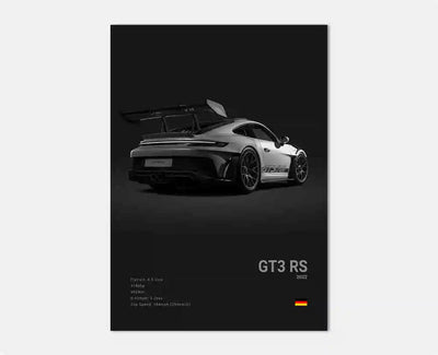 Affiche Voiture en Toile Porsche 911 GT3 RS Turbo GT2 RS - vue de dessus - Becquet Voiture
