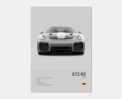 Affiche Voiture en Toile Porsche 911 GT3 RS Turbo GT2 RS - vue de profil 2 - Becquet Voiture