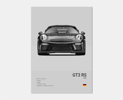 Affiche Voiture en Toile Porsche 911 GT3 RS Turbo GT2 RS - vue de profil 3 - Becquet Voiture