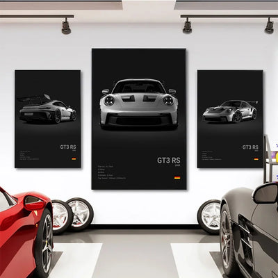 Affiche Voiture en Toile Porsche 911 GT3 RS Turbo GT2 RS - vue de profil - Becquet Voiture