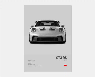 Affiche Voiture en Toile Porsche 911 GT3 RS Turbo GT2 RS - vue de trois-quarts 2 - Becquet Voiture