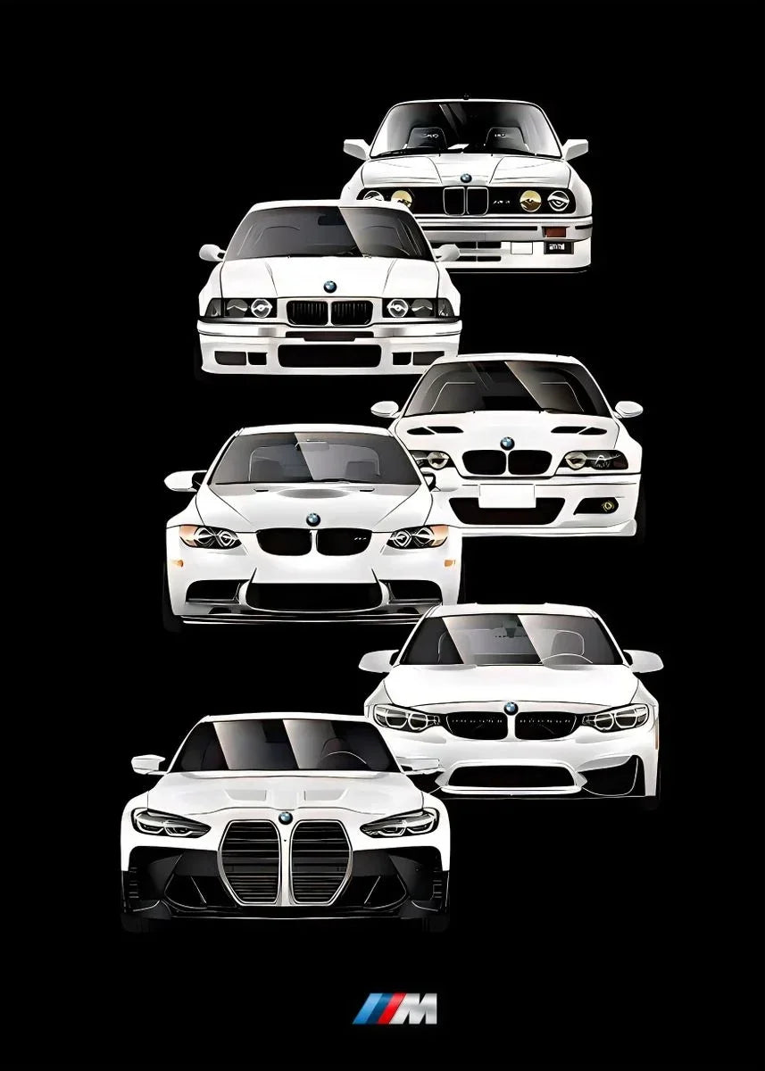 Affiche Voiture Générations BMW M3 Motorsport Poster Toile - détail du montage - Becquet Voiture