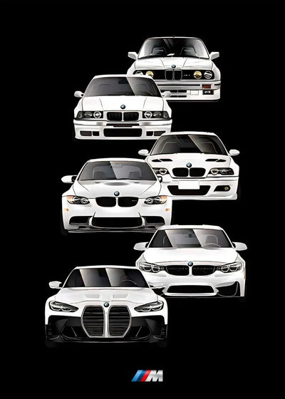 Affiche Voiture Générations BMW M3 Motorsport Poster Toile - détail du montage - Becquet Voiture