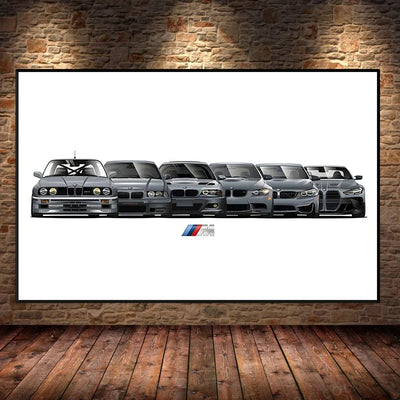 Affiche Voiture Générations BMW M3 Motorsport Poster Toile - installé sur véhicule - Becquet Voiture