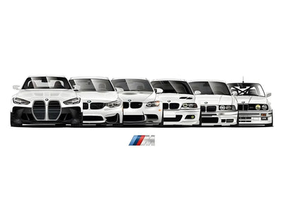 Affiche Voiture Générations BMW M3 Motorsport Poster Toile - vue arrière 2 - Becquet Voiture